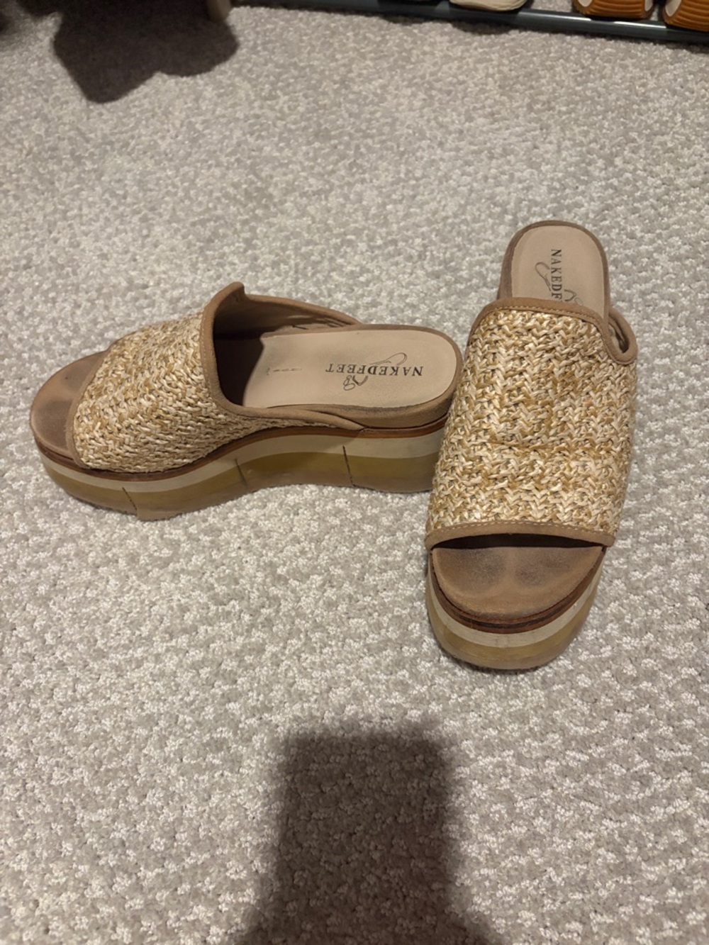 Naked Feet Tan Woven Platform Slide Mules